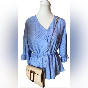 Blue Poker Dot Peplum Top